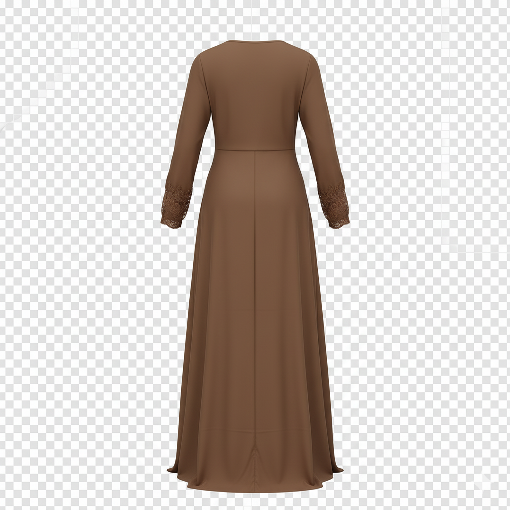 Elegant Modest Long Sleeve Gamis Dress with Lace Cuffs - Image 3