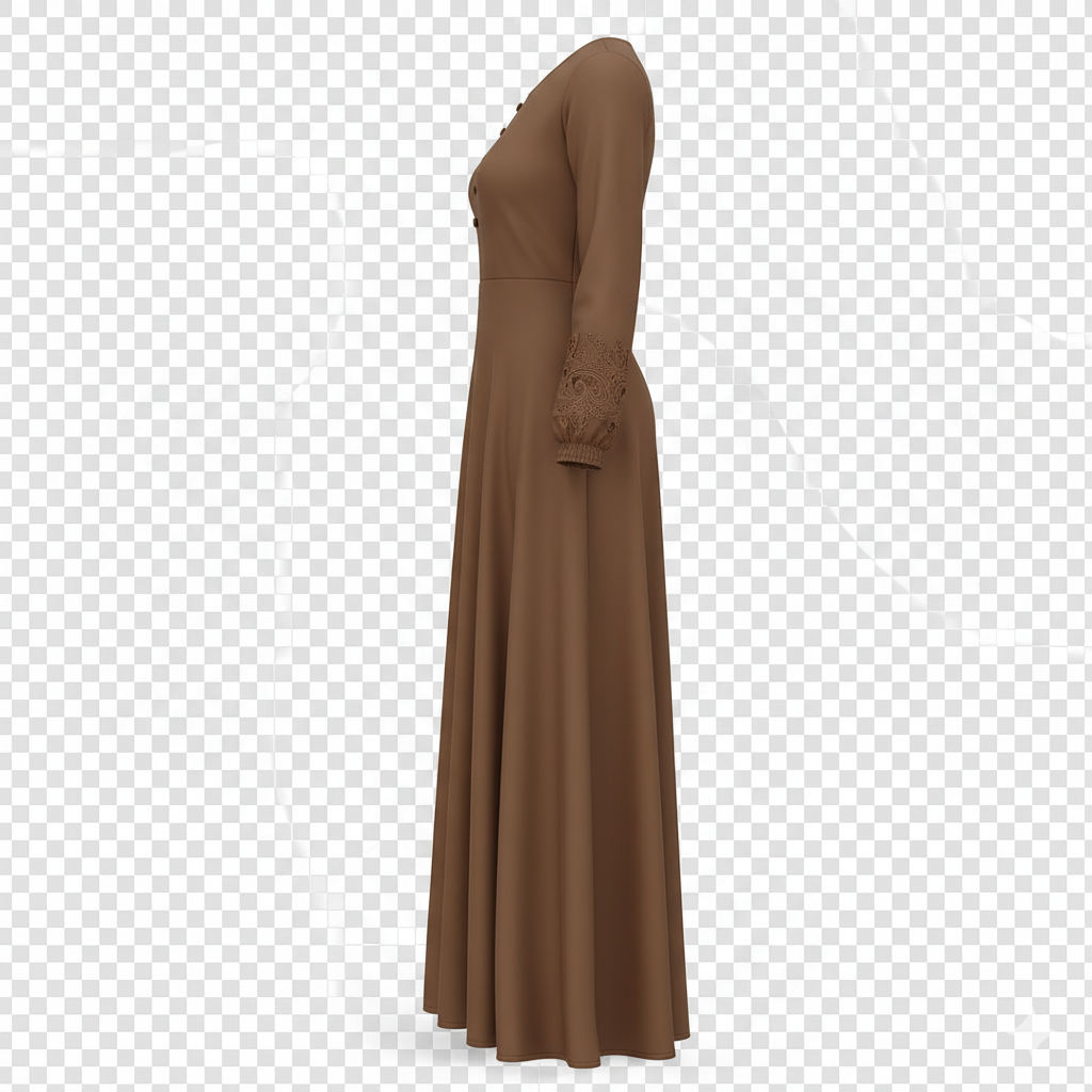 Elegant Modest Long Sleeve Gamis Dress with Lace Cuffs - Image 2