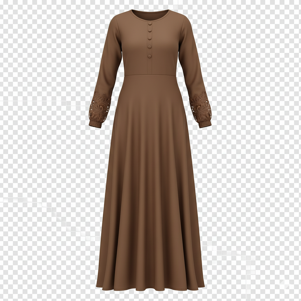 Elegant Modest Long Sleeve Gamis Dress with Lace Cuffs