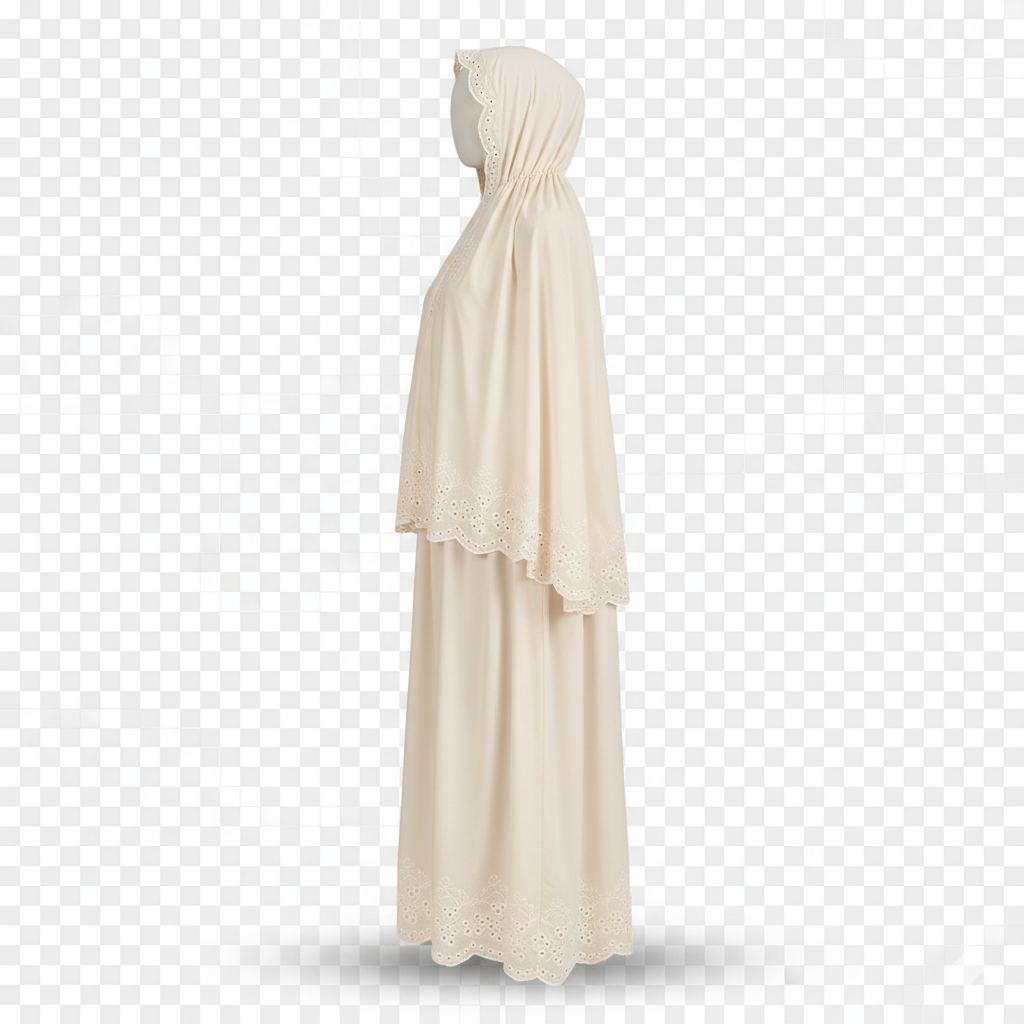 Elegant Two-Piece Mukena with Broderie Anglaise Trim